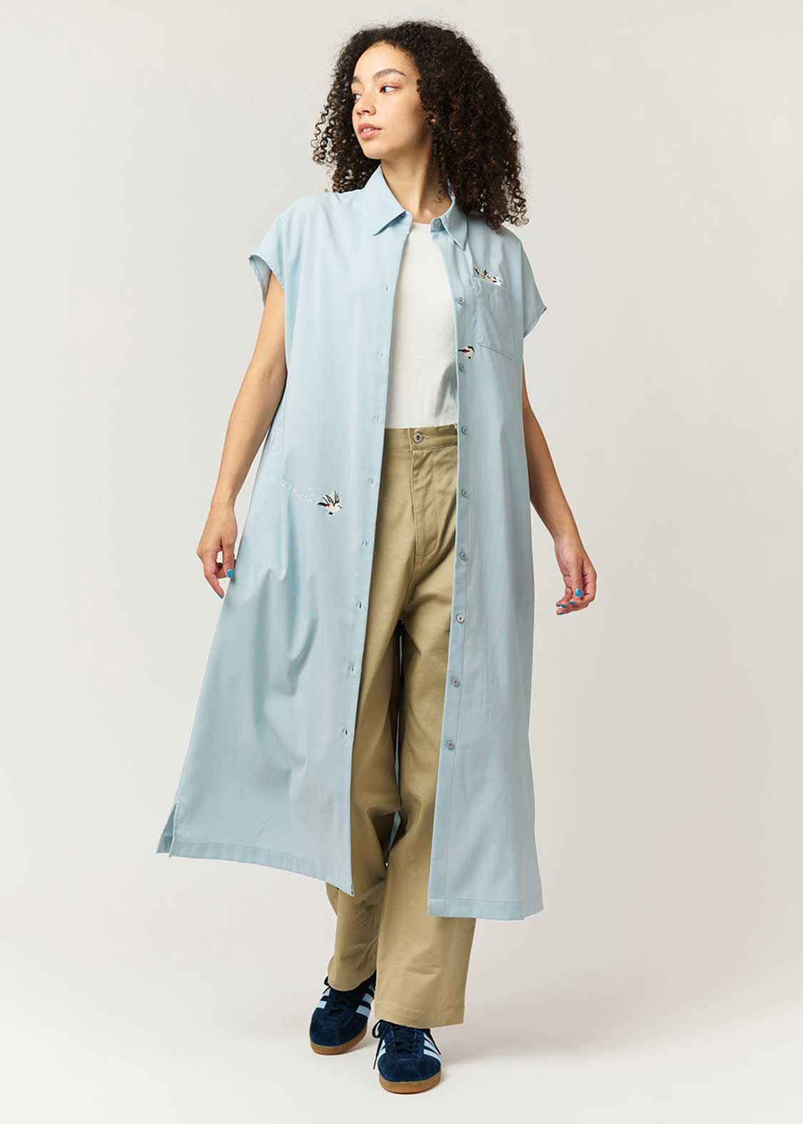 シマエナガ｜リネンタッチ半袖シャツワンピース｜ウィメンズ｜グラニフ