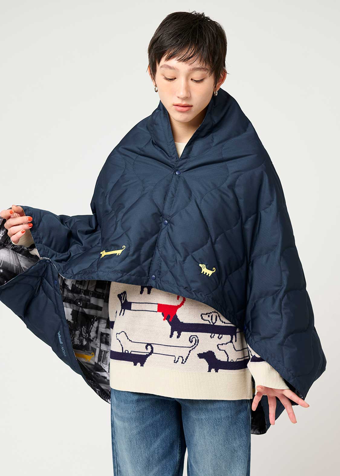 ナガスギルイヌインザシティー(TAION)｜ダウンポンチョブランケット