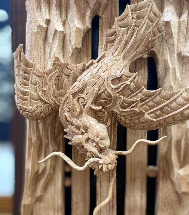 彫刻おひろめ！飛龍に鯉、なみちどり | 伝統技法 祥雲 -SHOUN-