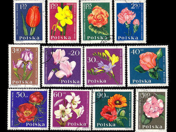 花（ポーランド 1964年）の外国切手12種（使用済み）