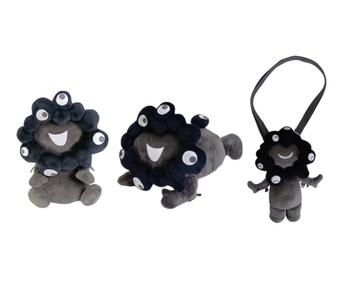 黒ミャクミャクの新商品「お手玉風ぬいぐるみ／這型ぬいぐるみ／全身