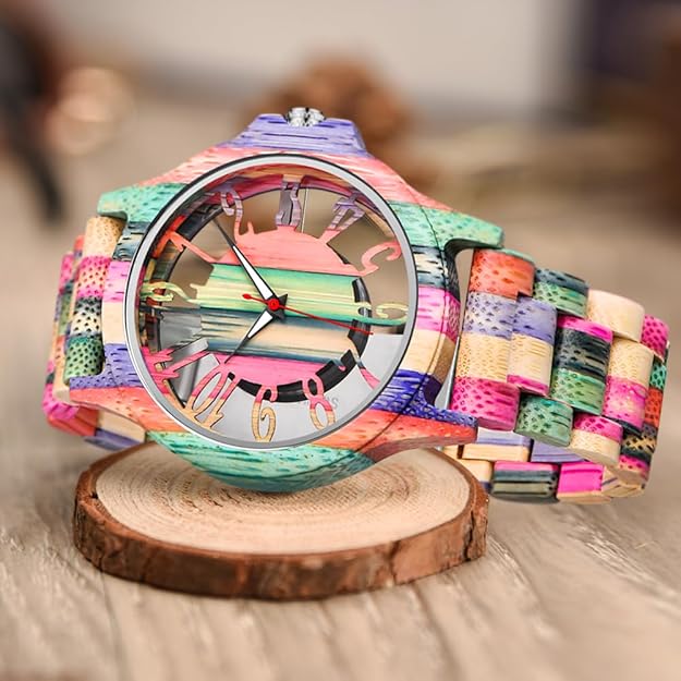 Dentily Wooden Watches for Men Handmade Colorful Bamboo Engraved