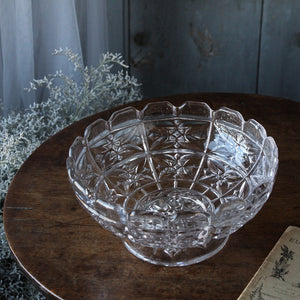 大きな足つきガラスボウル（直径25cm） イギリスアンティークガラス