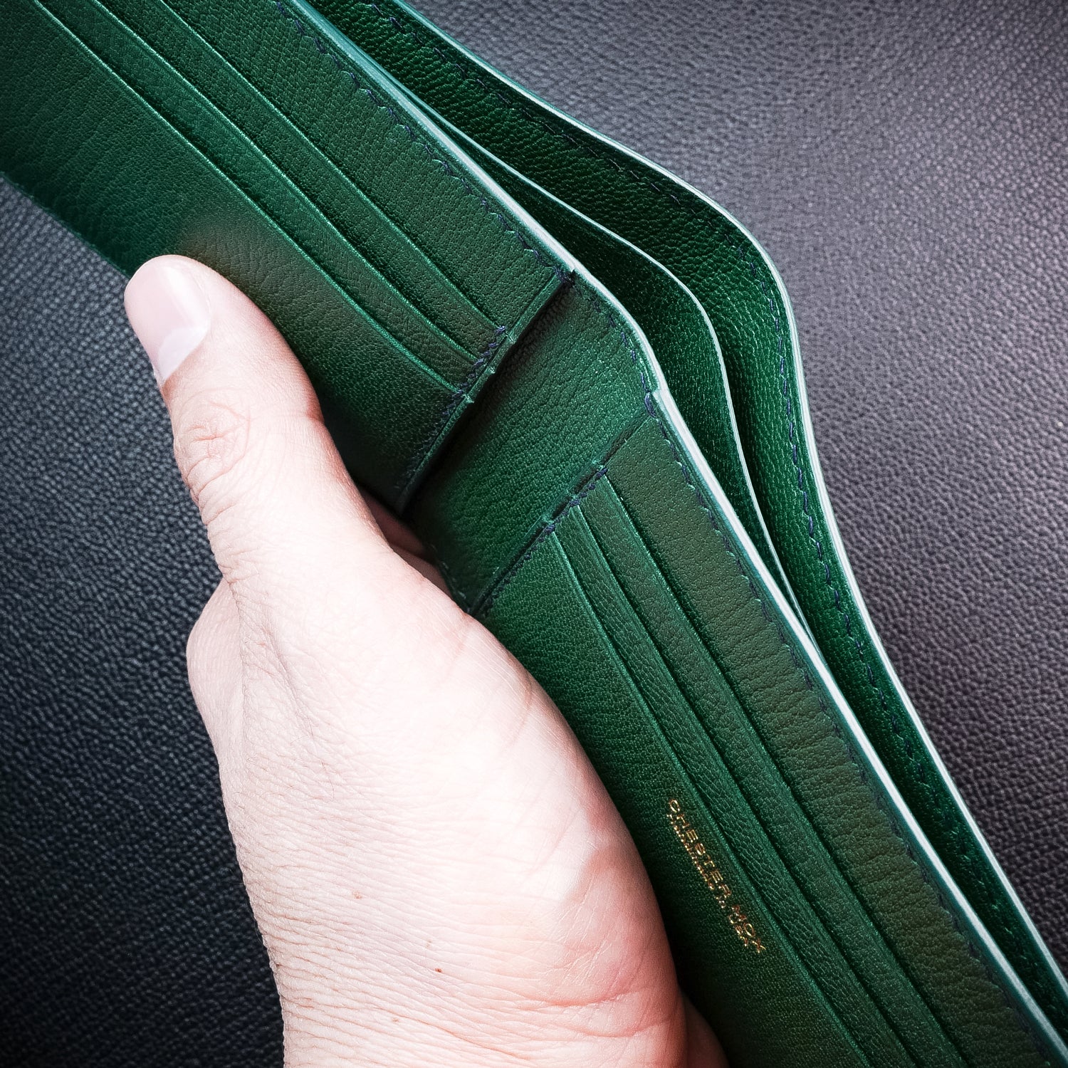 194 Kelly Green French Chèvre Small Leather Bifold Wallet