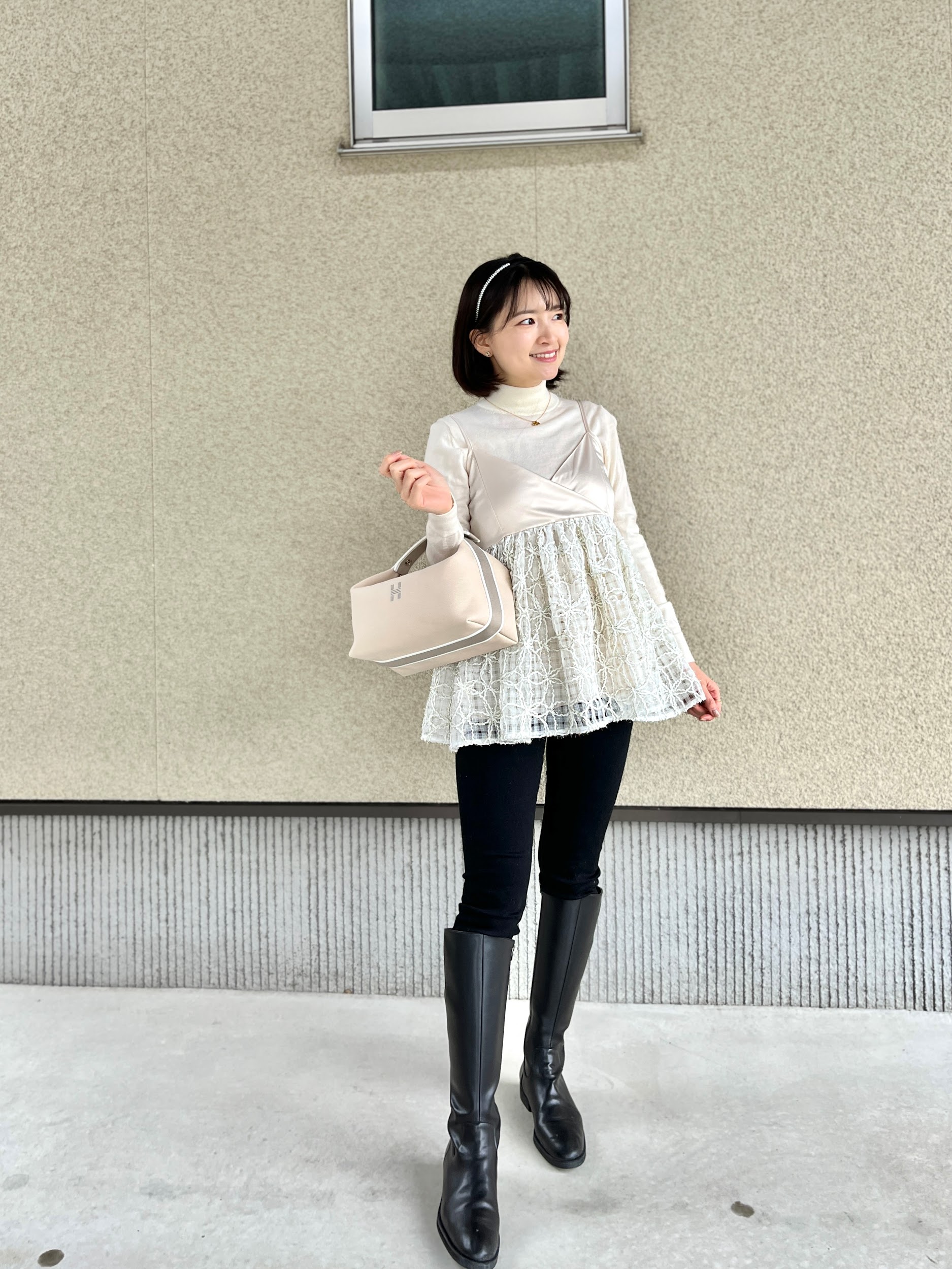 甘め好きさんも必見♡ロングシーズン着回せるチュールドッキングニット