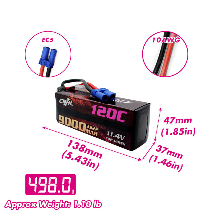CNHL Racing Series LiHV 9000mAh 11.4V 3S 120C Lipo Battery with