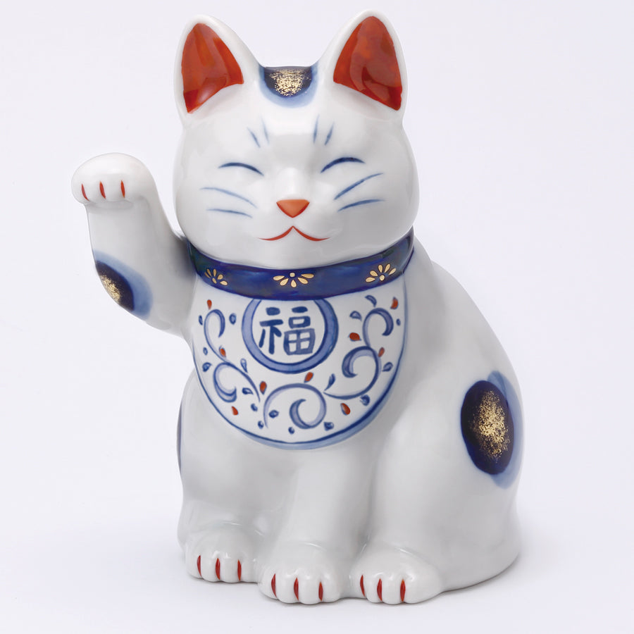 染錦唐草招き猫(右手上げ・中) – 中外陶園オンラインストア