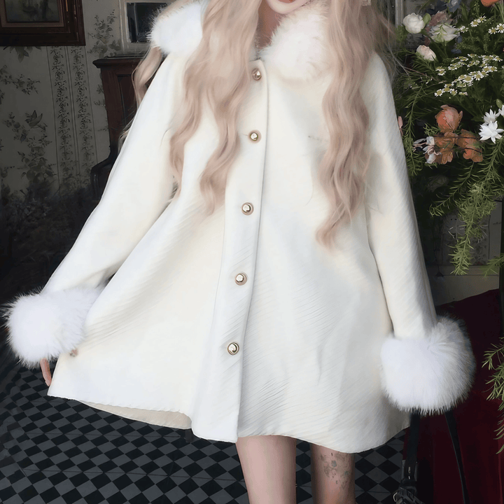 クリームホワイトファーケープコート◇コート 量産型 S、M、L、XL