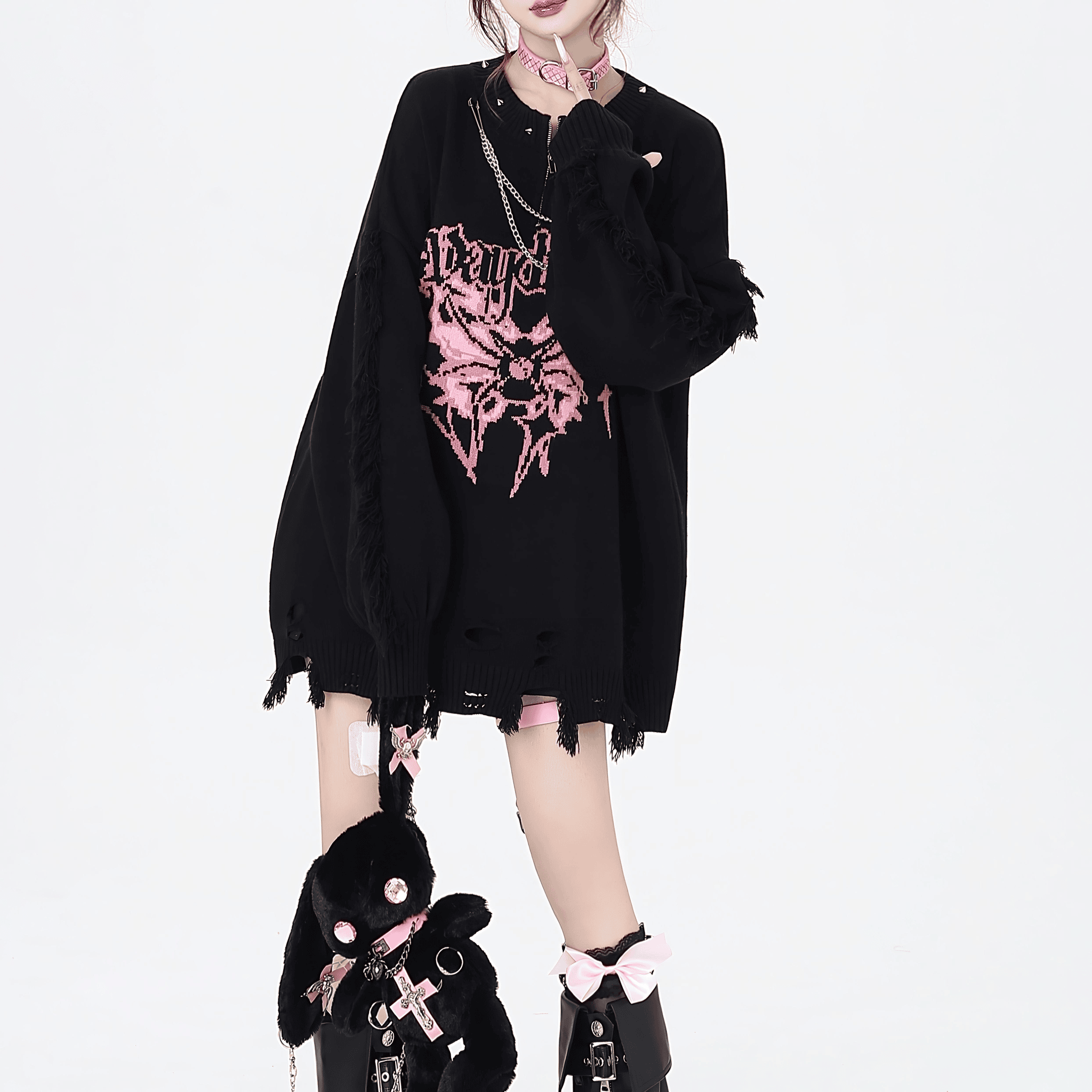 ゴシックロゴダメージニットセーター◇セーター 地雷系 S、M – CIELOHUK