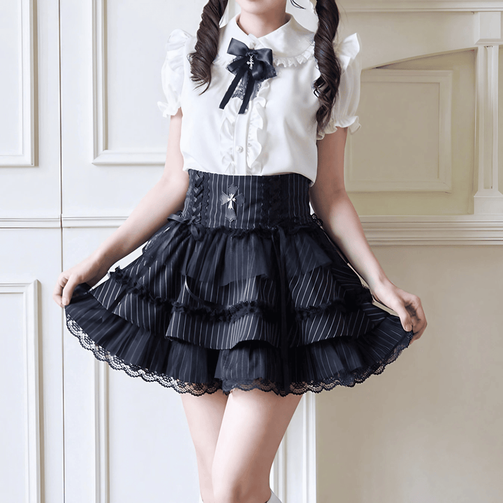 フリルレイヤードコルセットスカート◇ミニスカート 量産型 S、M、L