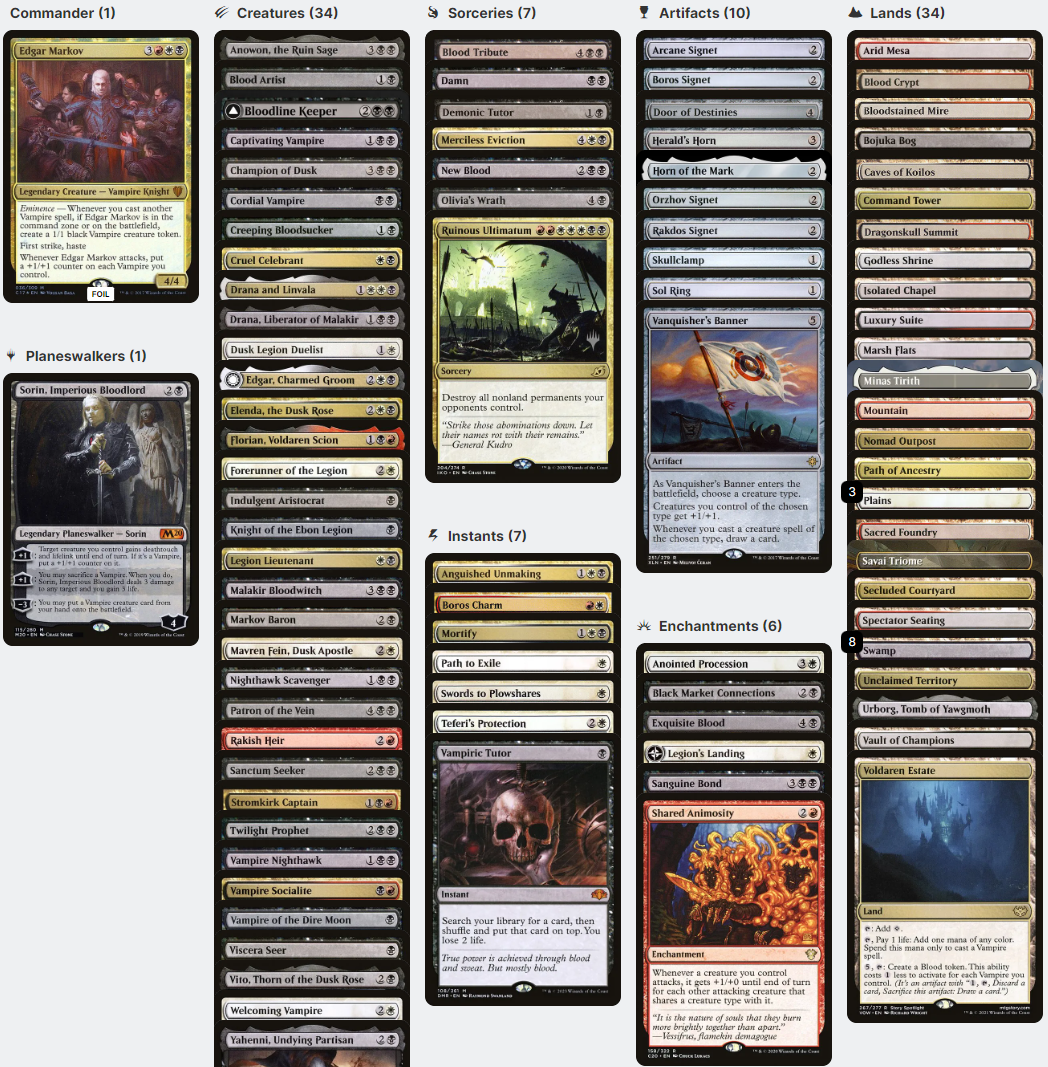 Edgar Markov ELITE Vampire Tribal Magic MTG Custom Commander Deck