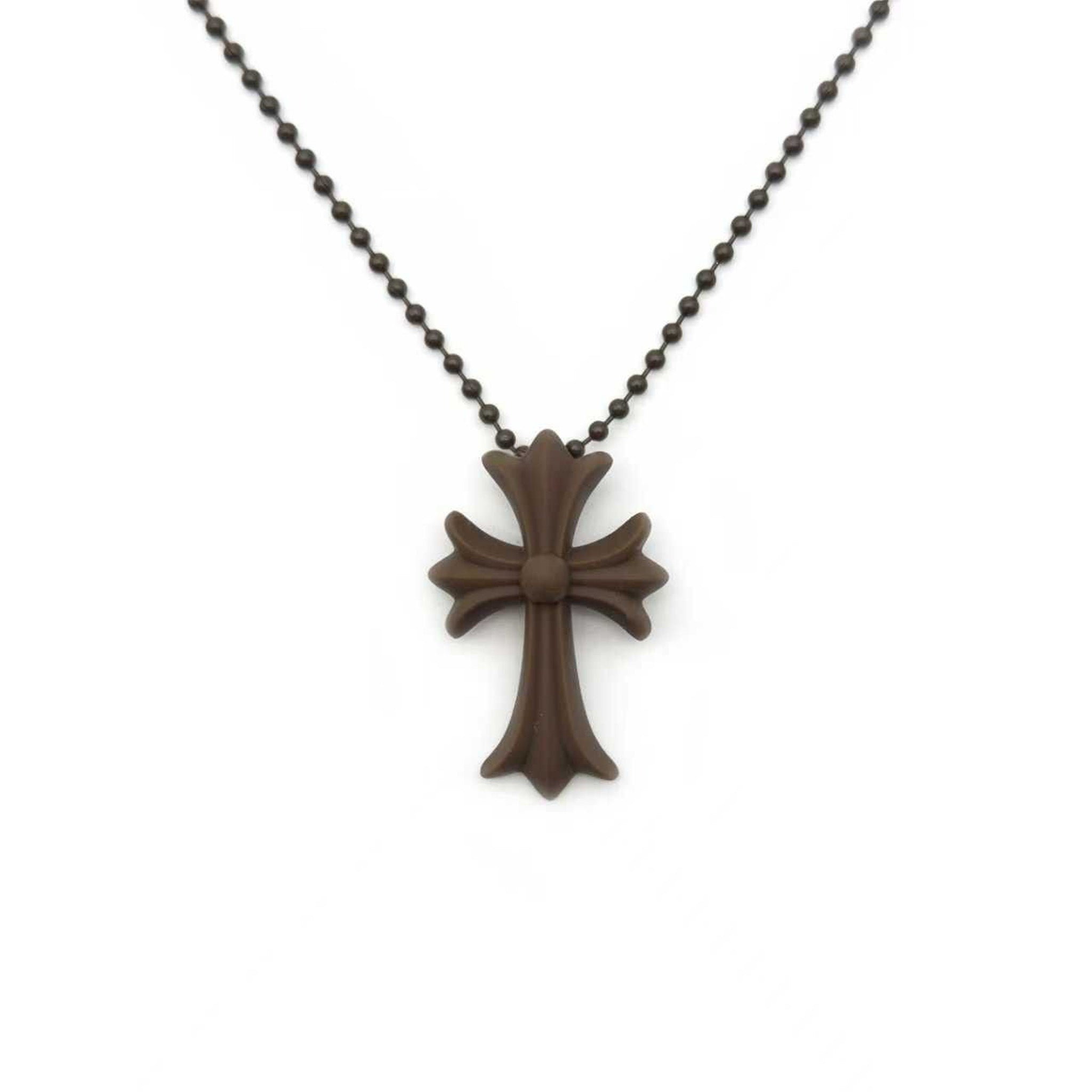 Chrome Hearts Brown Silicone Cross Pendant W/ Ball Chain Necklace