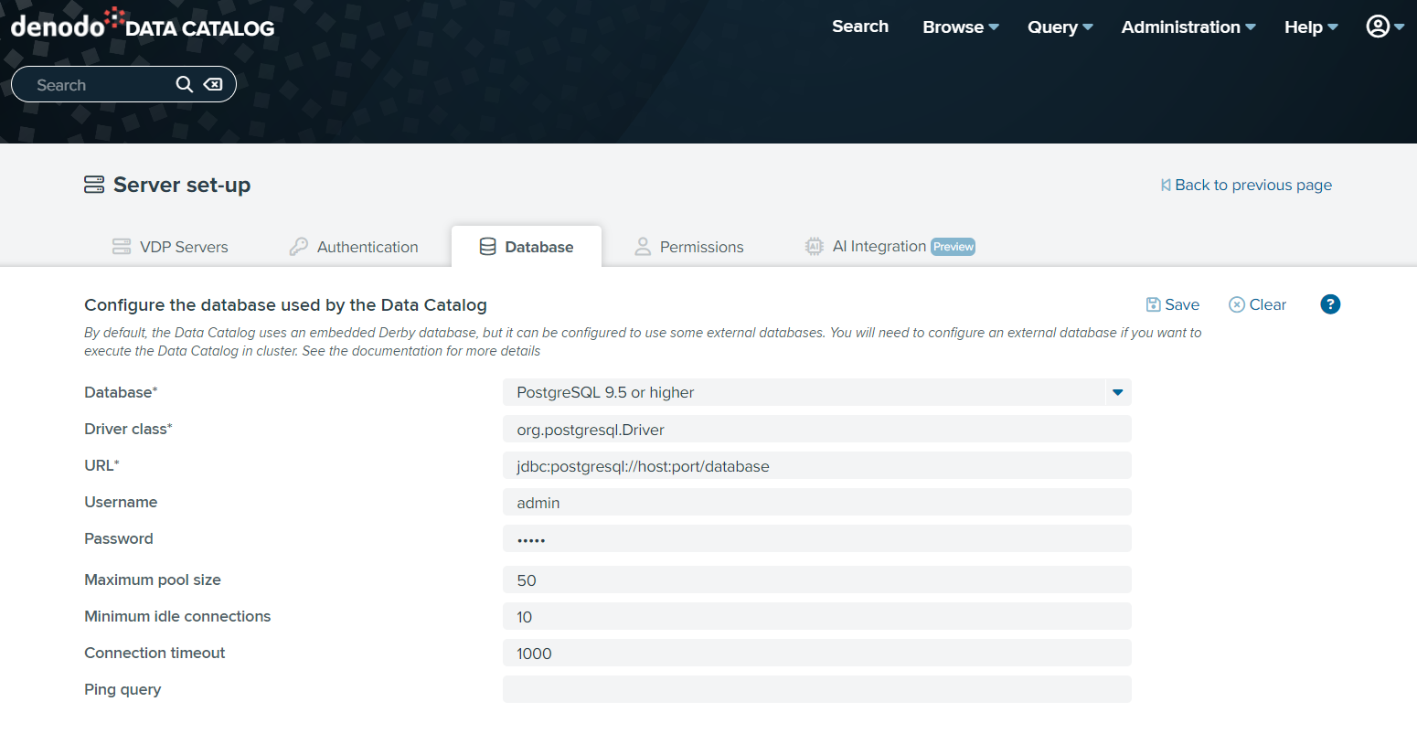 サーバー設定 — Data Catalog ガイド 8.0