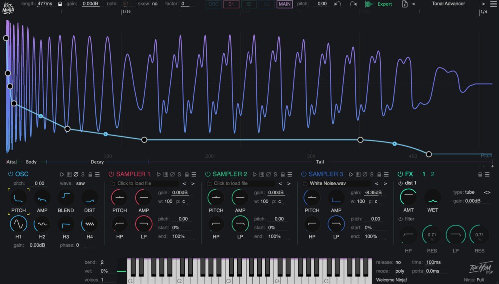サンプルをドラッグ＆ドロップするだけでピッチ・アンプカーブを