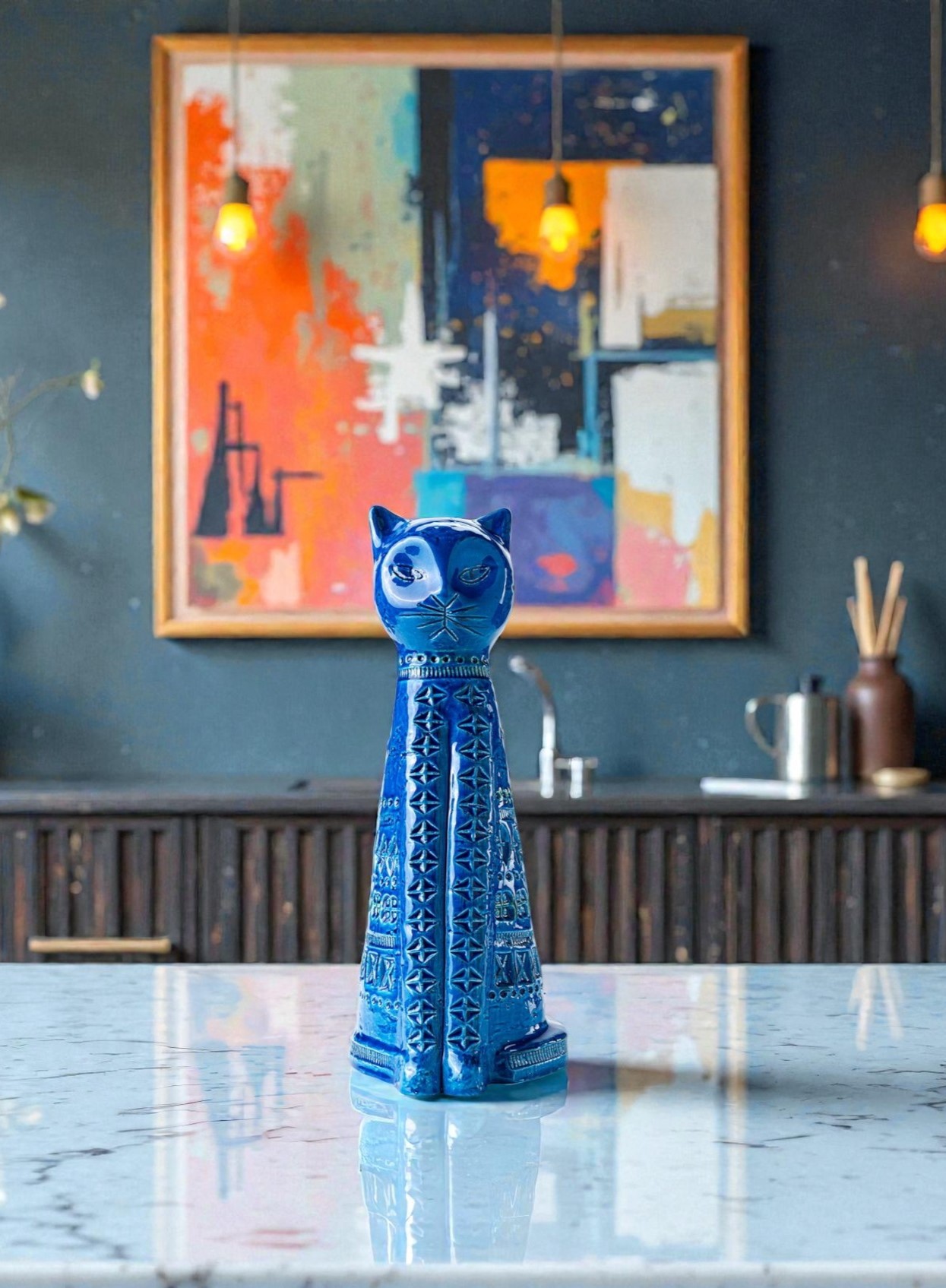 Bitossi Rimini Blu Cat Gatto XL . Design Aldo Londi 1959 for