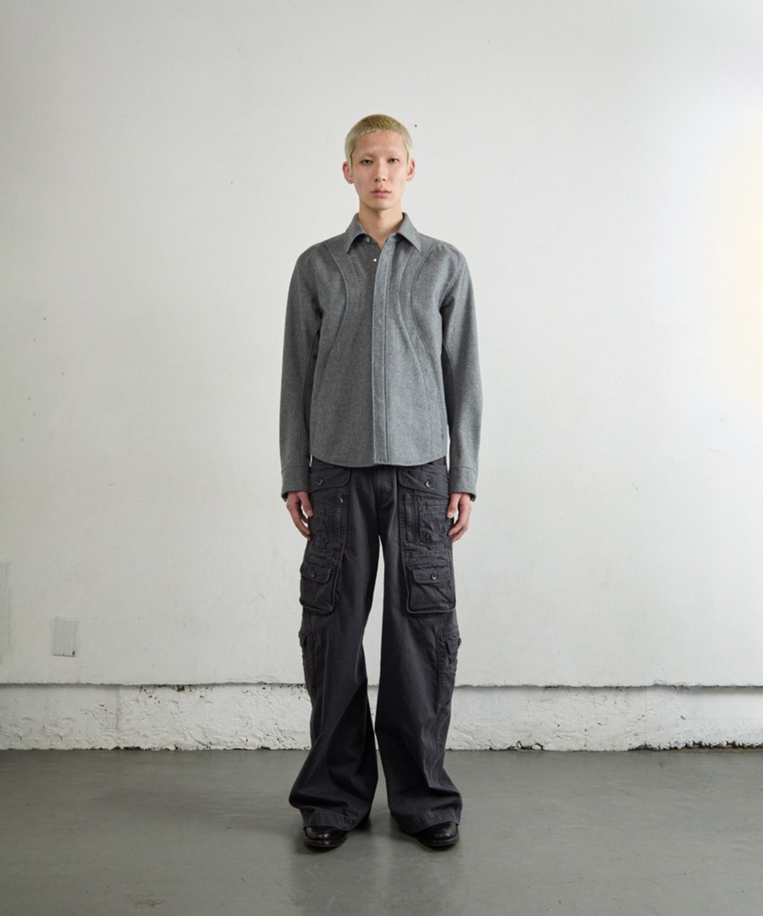 WOOL FLY FRONT LONG SLEEVE SHIRT(1 GREY): NVRFRGT: MENS｜CONZ