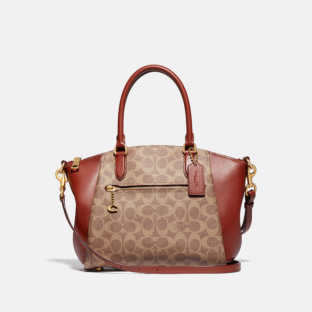 Bolsa Elise Satchel Signature Coach Caramelo - coach