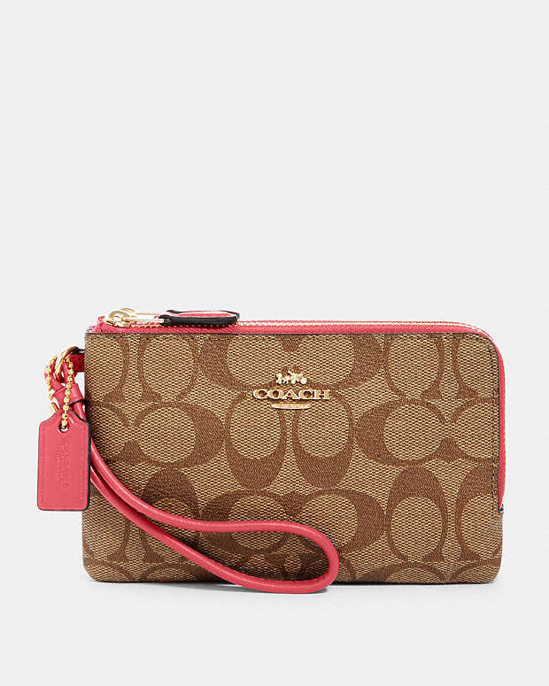 ダブル コーナー ジップ リストレット シグネチャー キャンバス ポーチ