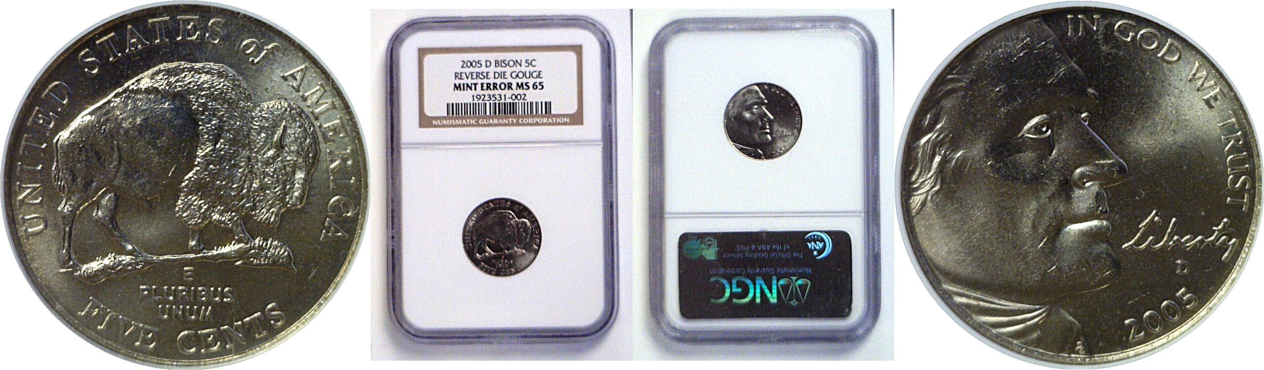 2005-D 'Speared Bison' Jefferson Nickel - NGC MS-65 - Coast to