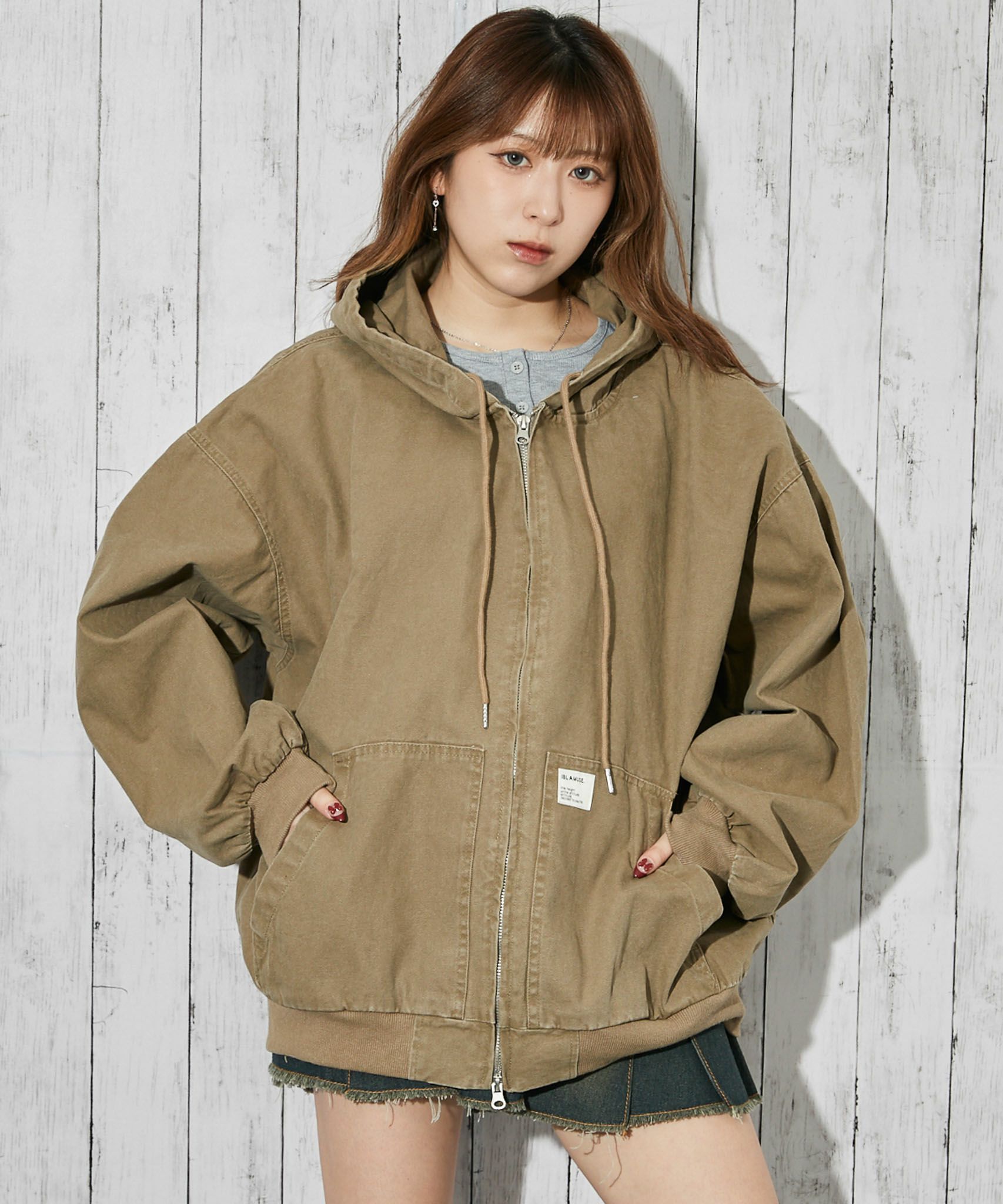 ツイル素材×ビッグフード》フード付きZIPジャケット／秋冬春／全3