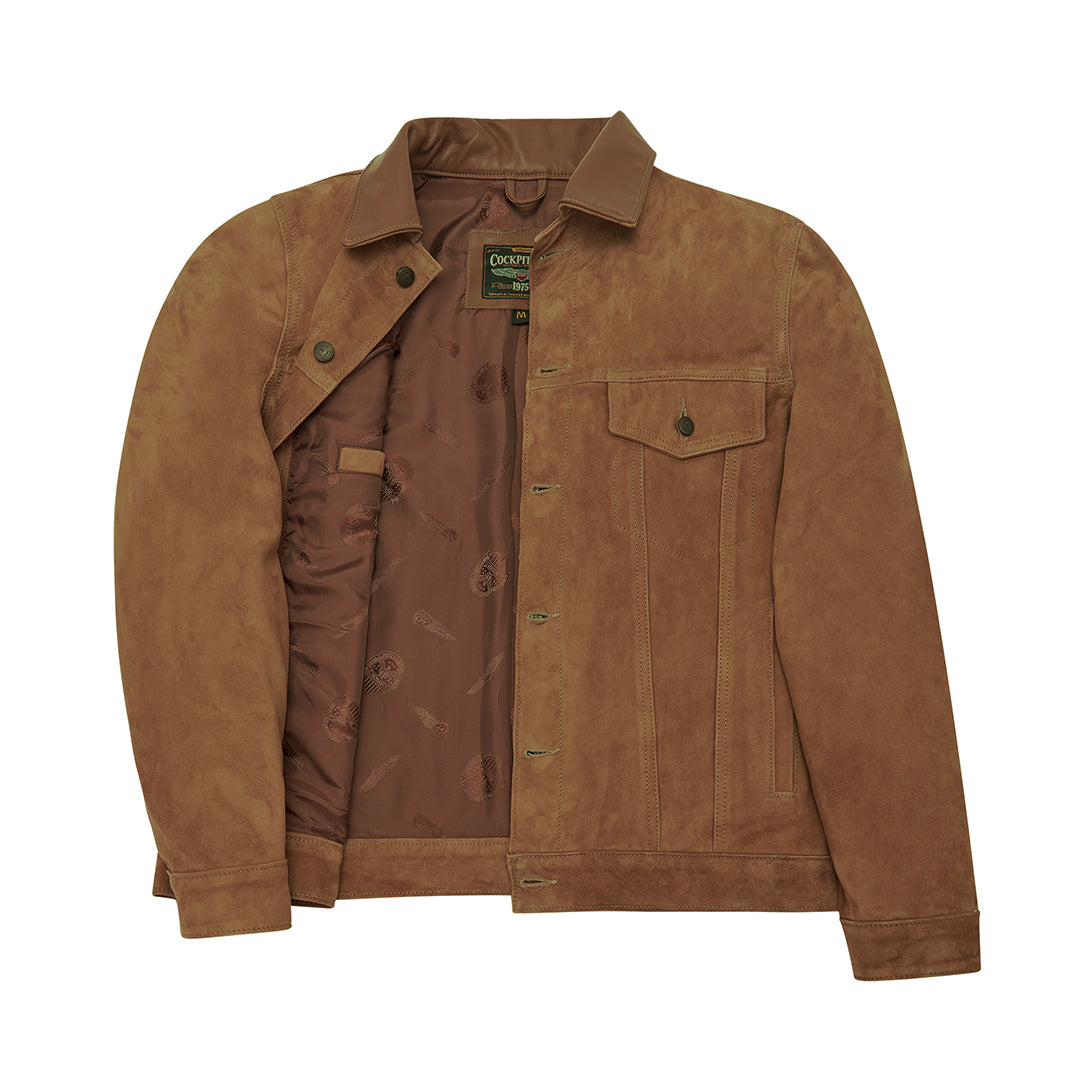 Men's Suede Trucker Jacket - Tan/Beige | Cockpit USA