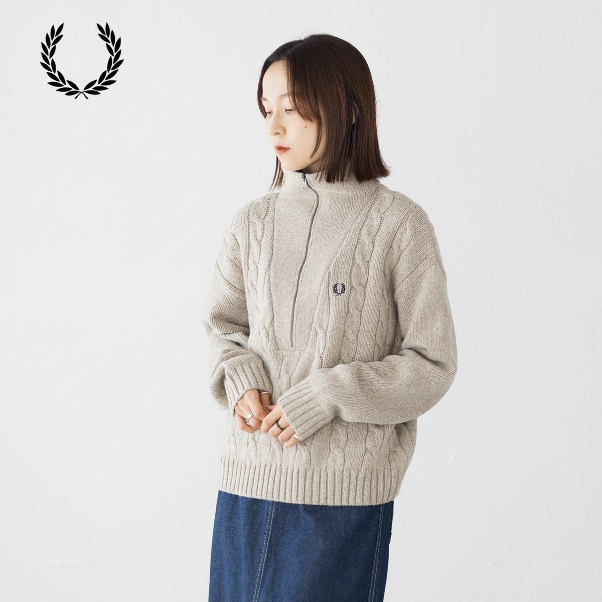 フレッドペリー ハーフジップ ケーブル ニット ジャンパー FRED PERRY