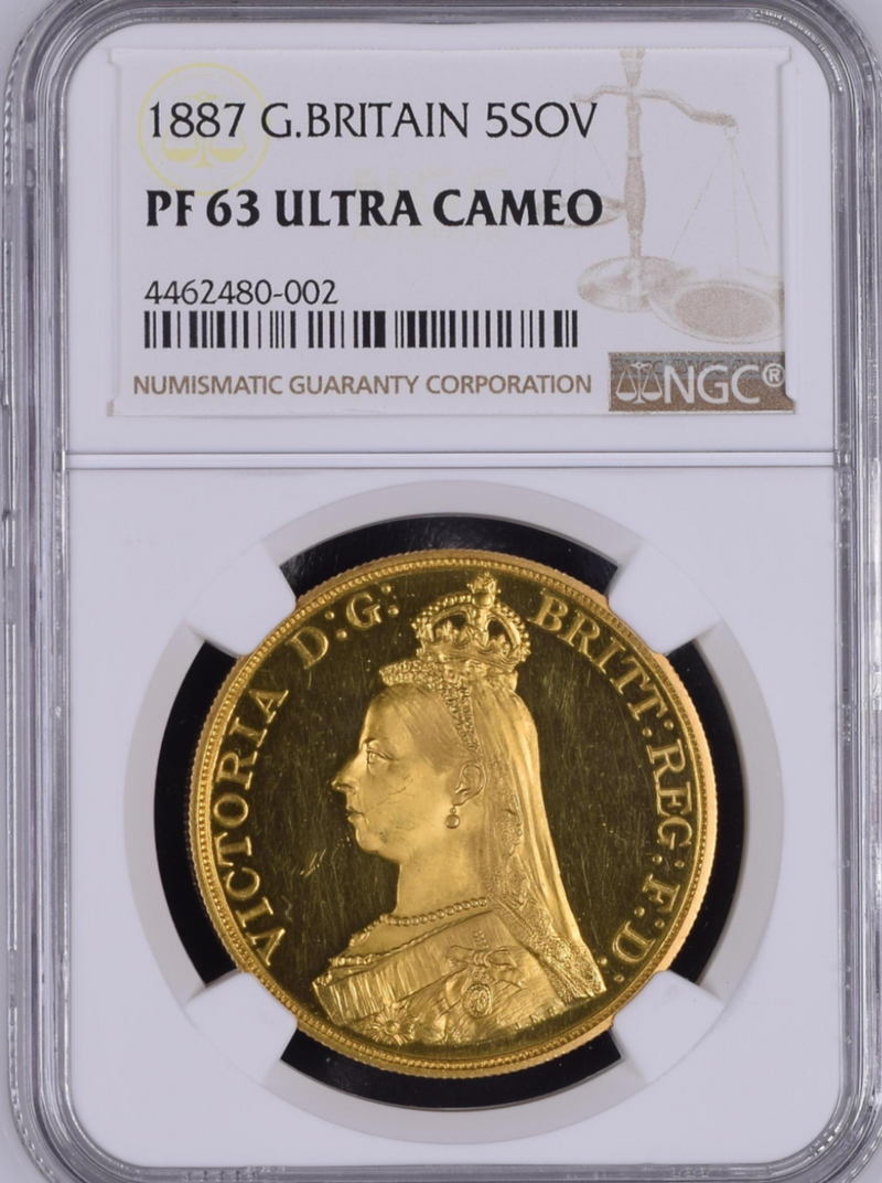 1887年 ヴィクトリア女王 ”ジュビリーヘッド”5ポンドプルーフ金貨(NGC