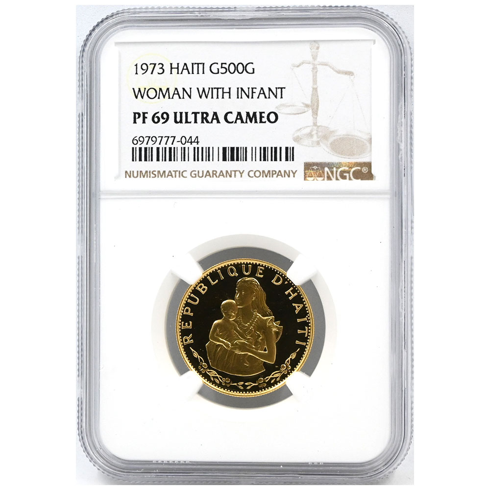 ハイチ 1973 500グールド 金貨 NGC PF69UC 母と子 6979777044