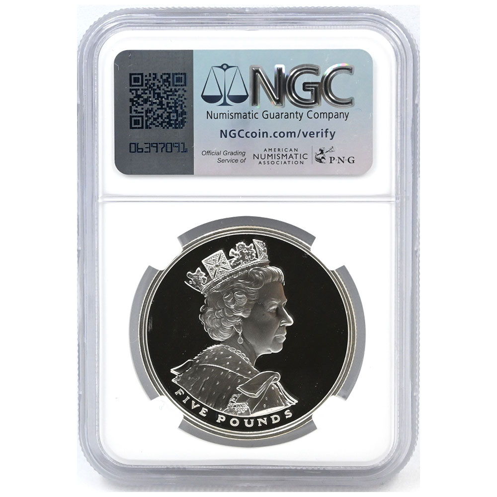 イギリス 2002 エリザベス2世 5ポンド 銀貨 NGC PF70UC ゴールデン