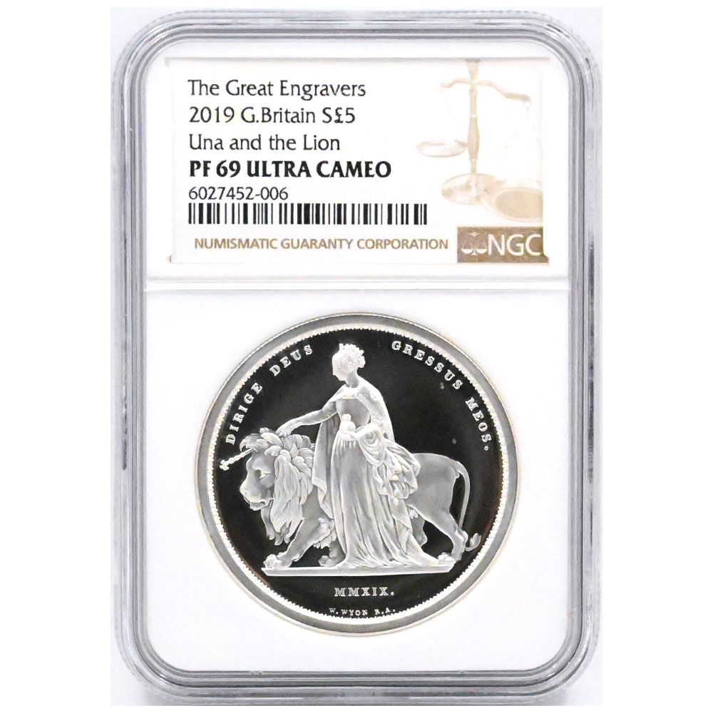 イギリス 2019 エリザベス2世 5ポンド 銀貨 NGC PF69UC ウナ＆ライオン