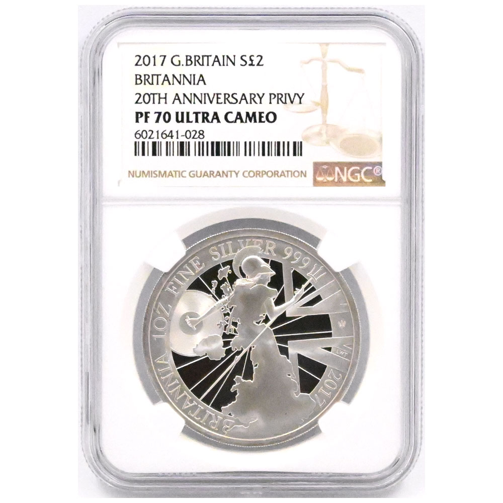 イギリス 2017 エリザベス2世 2ポンド1オンス 銀貨 NGC PF70UC