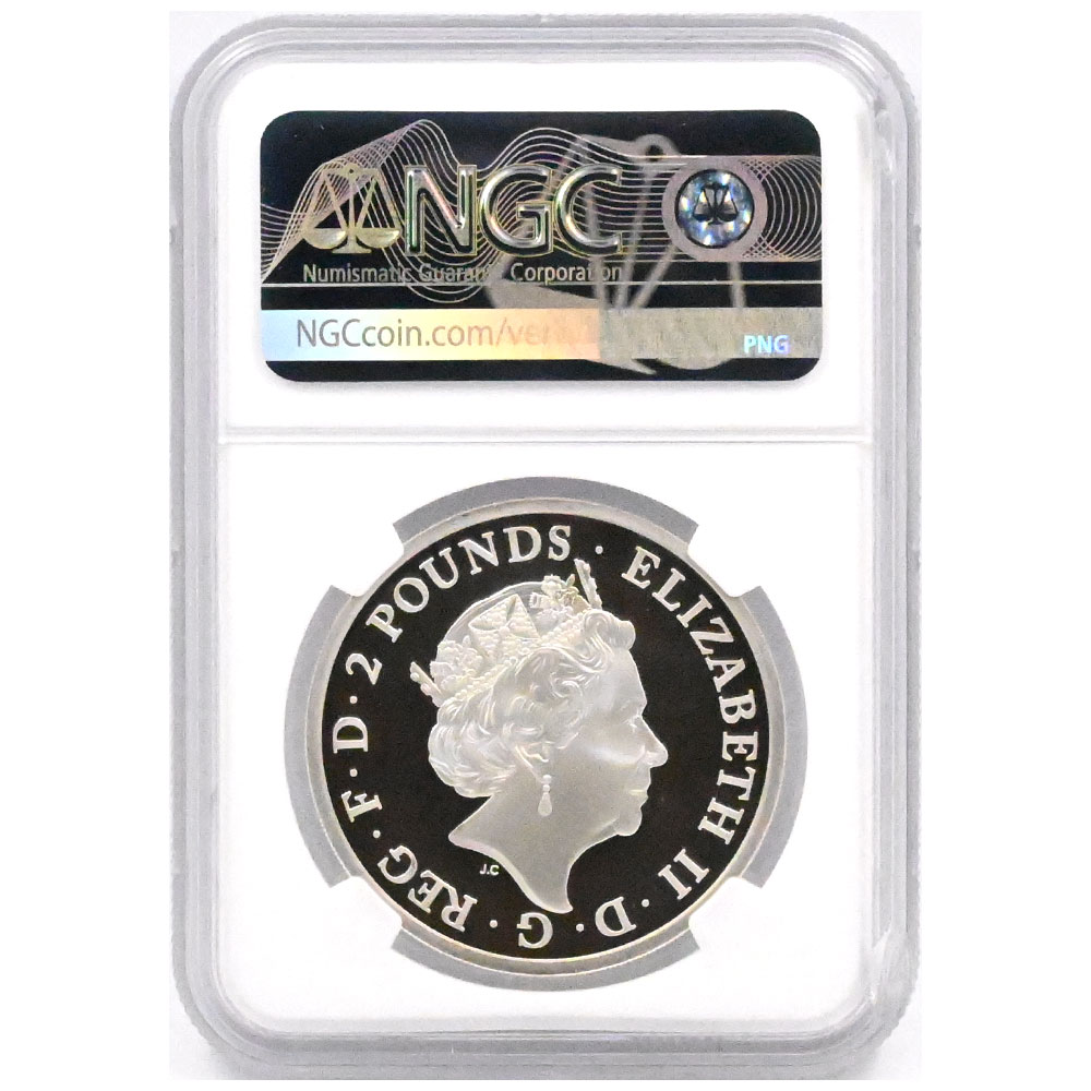 イギリス 2017 エリザベス2世 2ポンド1オンス 銀貨 NGC PF70UC