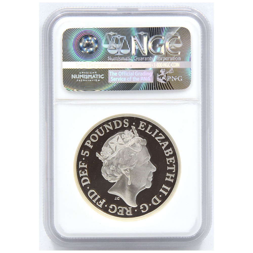 イギリス 2017 エリザベス2世 5ポンド 銀貨 NGC PF70UC ウィンザー朝