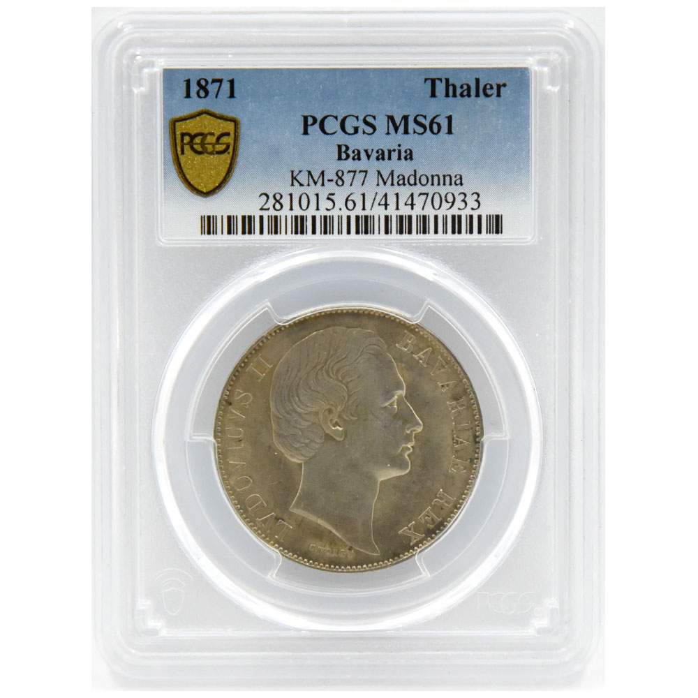 ドイツ バイエルン 1871 ルートヴィヒ2世 ターラー 銀貨 PCGS MS61