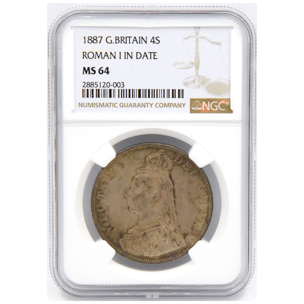 イギリス 1887 ヴィクトリア 4シリング 銀貨 NGC MS 64 ジュビリー