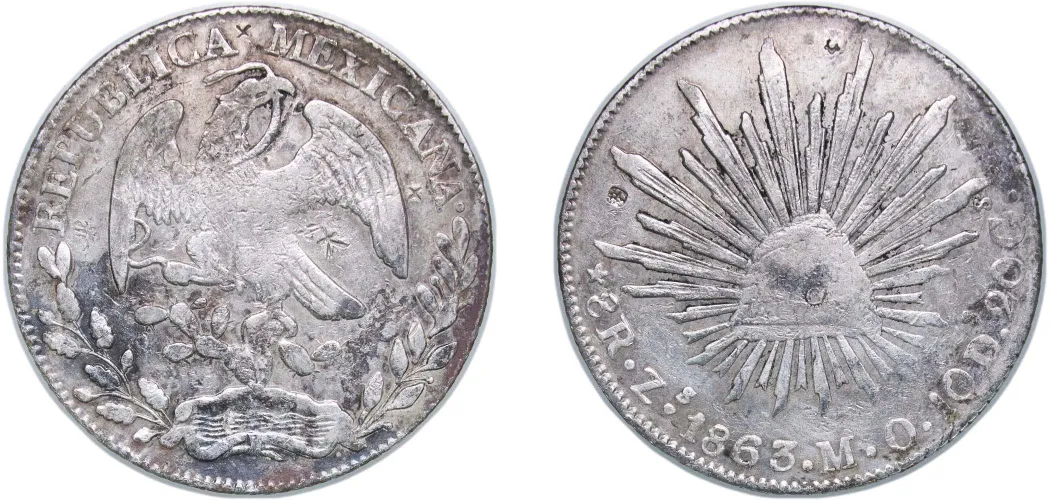 8 Reales 1863 Zs MO (VF) - Zacatecas Mint - Mexico | Coins NB