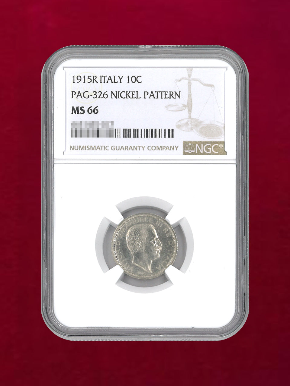 イタリア】10センティモ ニッケル貨 PAG-326 NICKEL PATTERN 1915R NGC