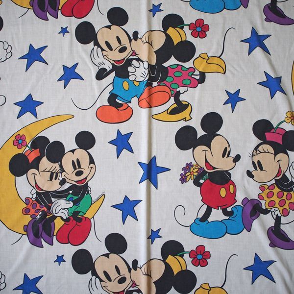ビンテージシーツ ミッキー＆ミニー 星・月柄