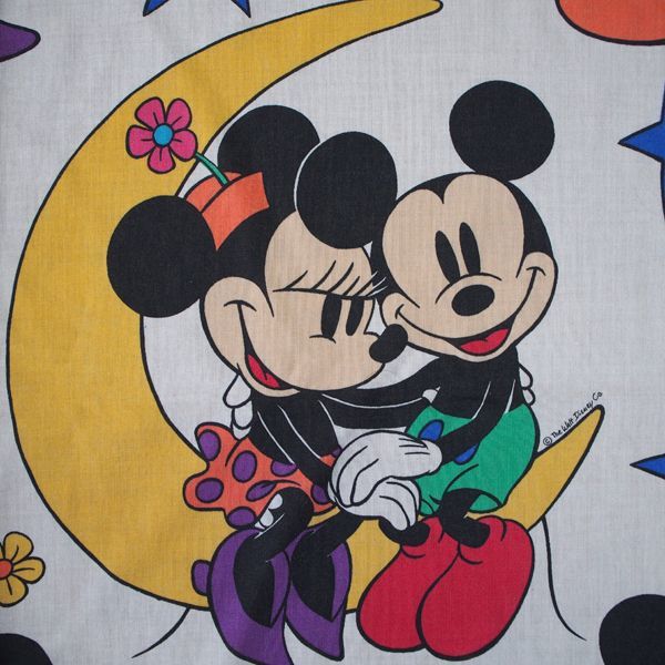 ビンテージシーツ ミッキー＆ミニー 星・月柄