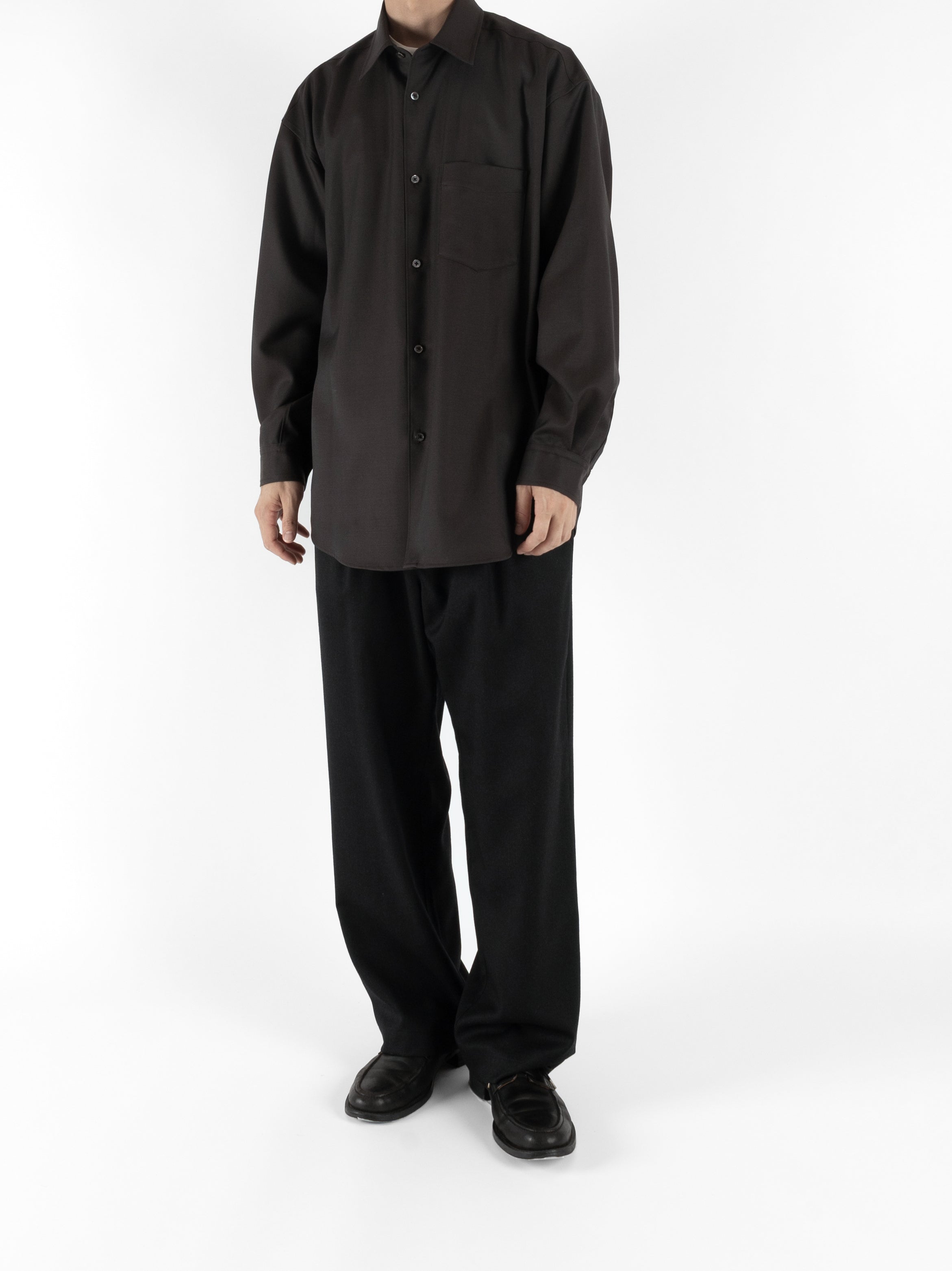 Super130's WOOL CHAMBRAY GABARDINE SHIRTS｜BLACK BROWN – Cornier