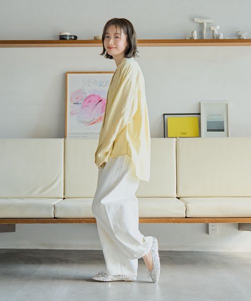 リネンレーヨンバンドカラーシャツ