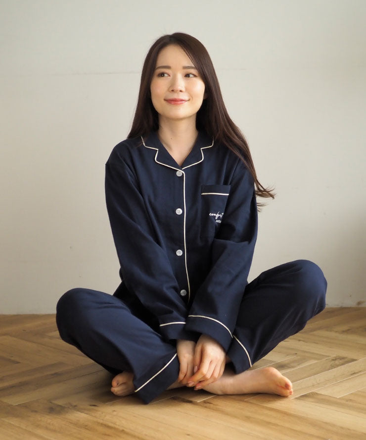 春 パジャマ レディース 綿 長袖 M L 女性 伸縮 ストレッチ ダブル