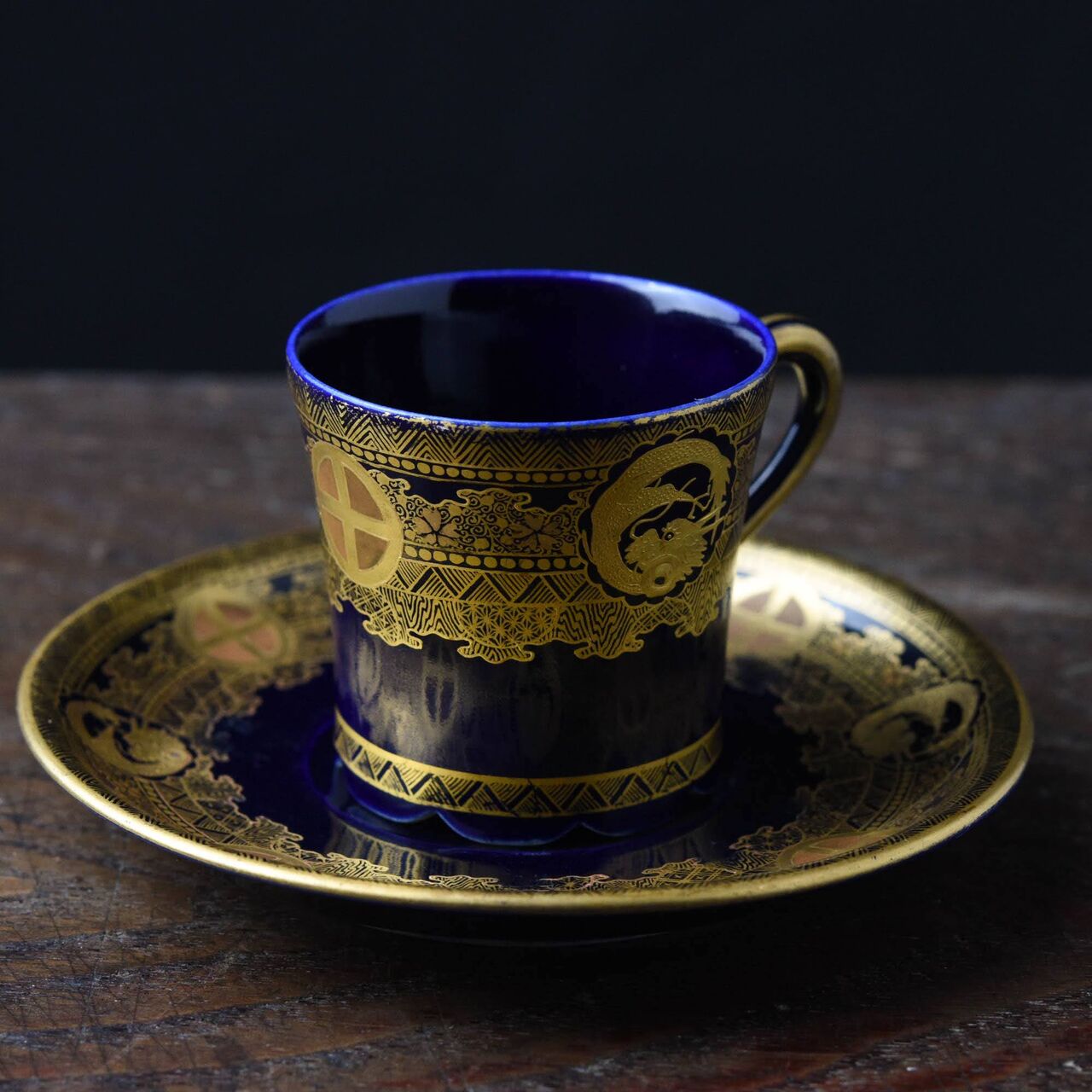 陶磁器 :: 7代目錦光山 京薩摩 瑠璃釉デミタスカップ&ソーサー