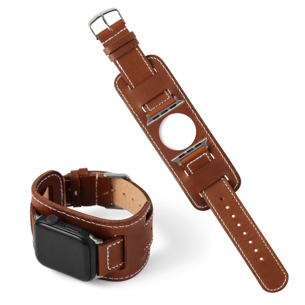 本革 栃木レザー スクエア型カフ付き アップルウォッチ バンド（白