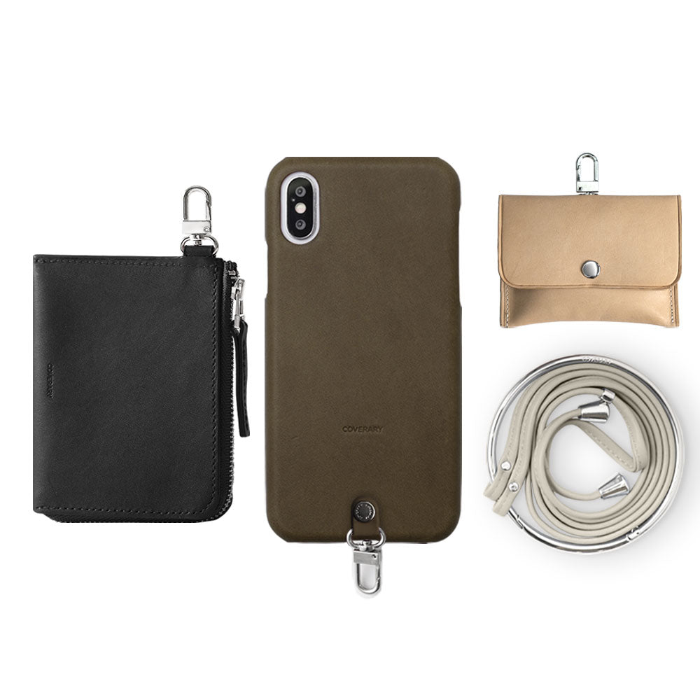 本革 栃木レザー 4点セットC ミニウォレット イヤホンケース