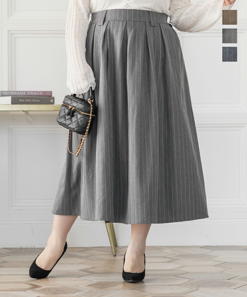 CLETTEオリジナルストライプ柄タックスカート | 大きいサイズ