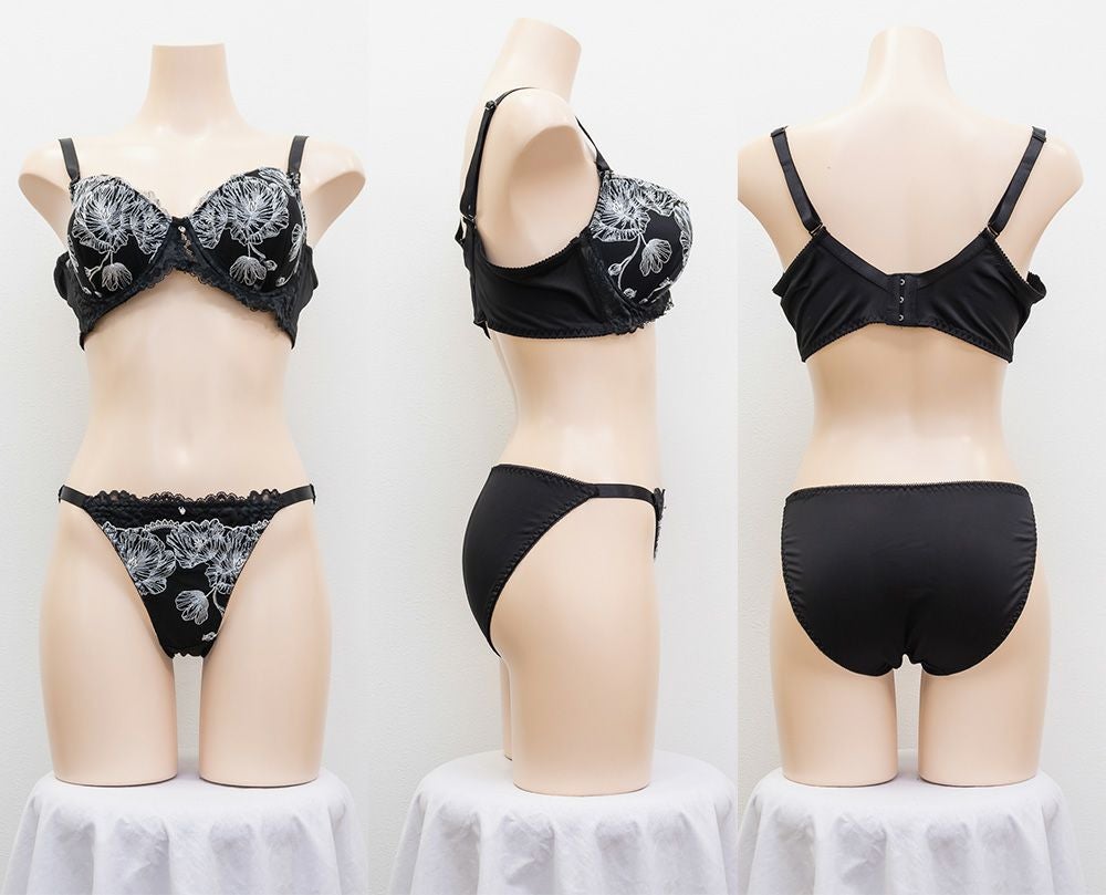脇高花柄刺繍ブラジャー＆ショーツセット | 大きいサイズ レディース