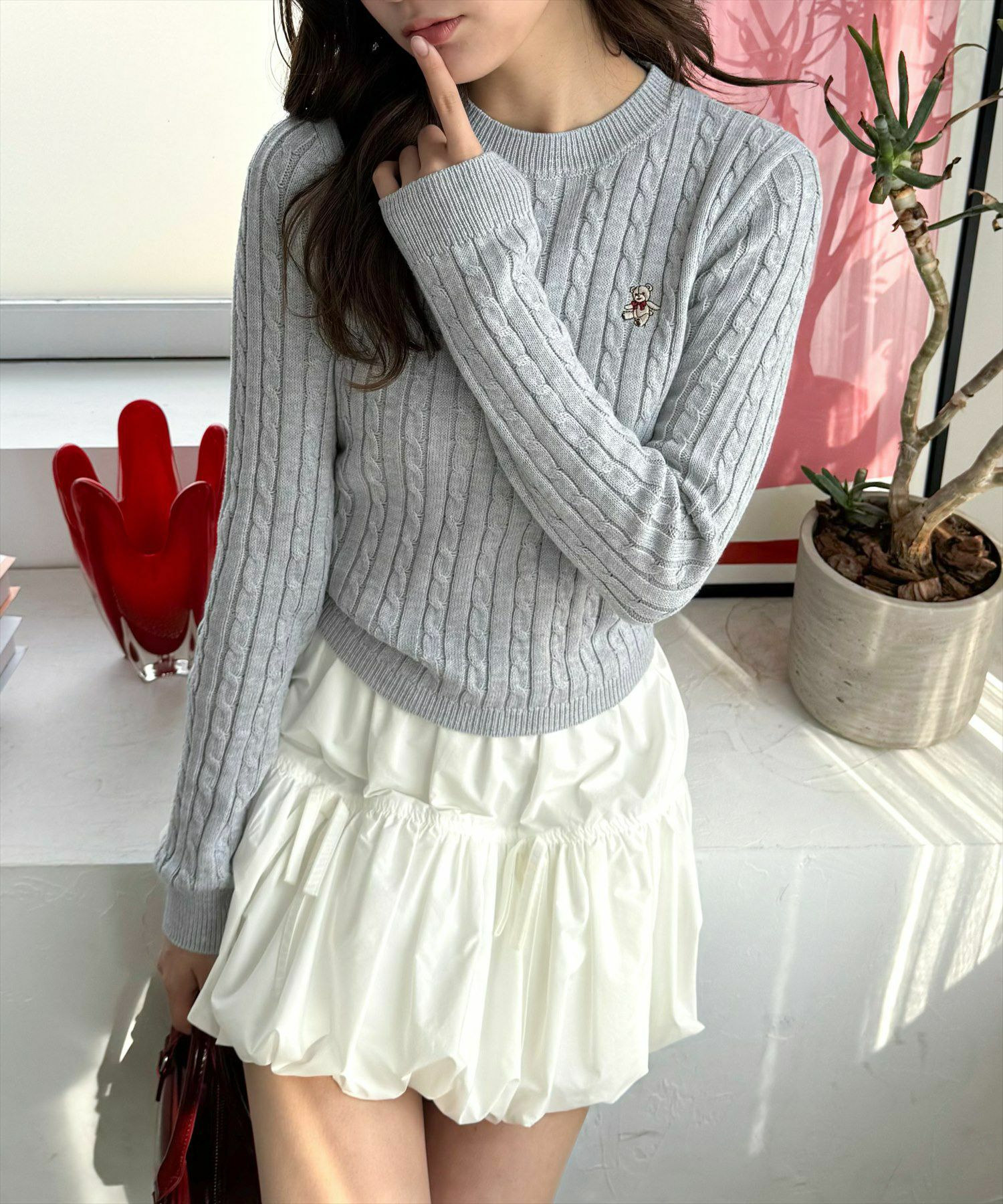 clear クマ刺繍総ケーブルニットトップス[CL9041/2] | レディース