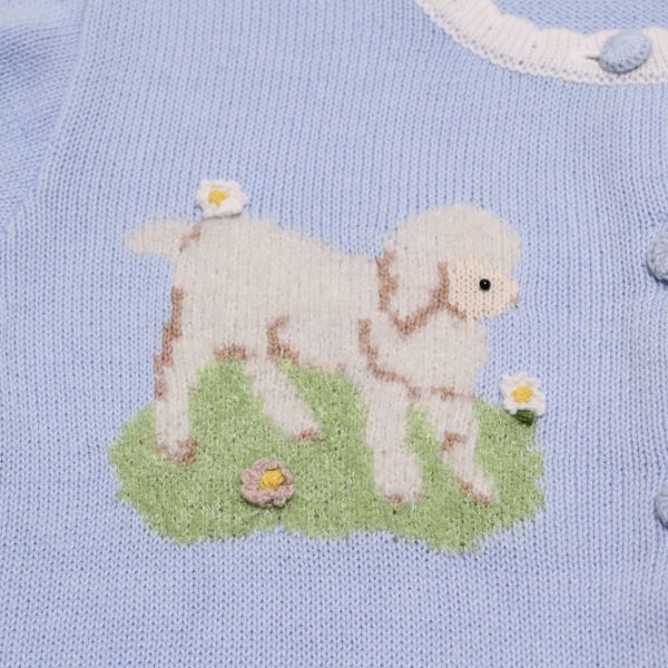 サックス系まきばのひつじ編み込みニットカーディガン - ピンクハウス