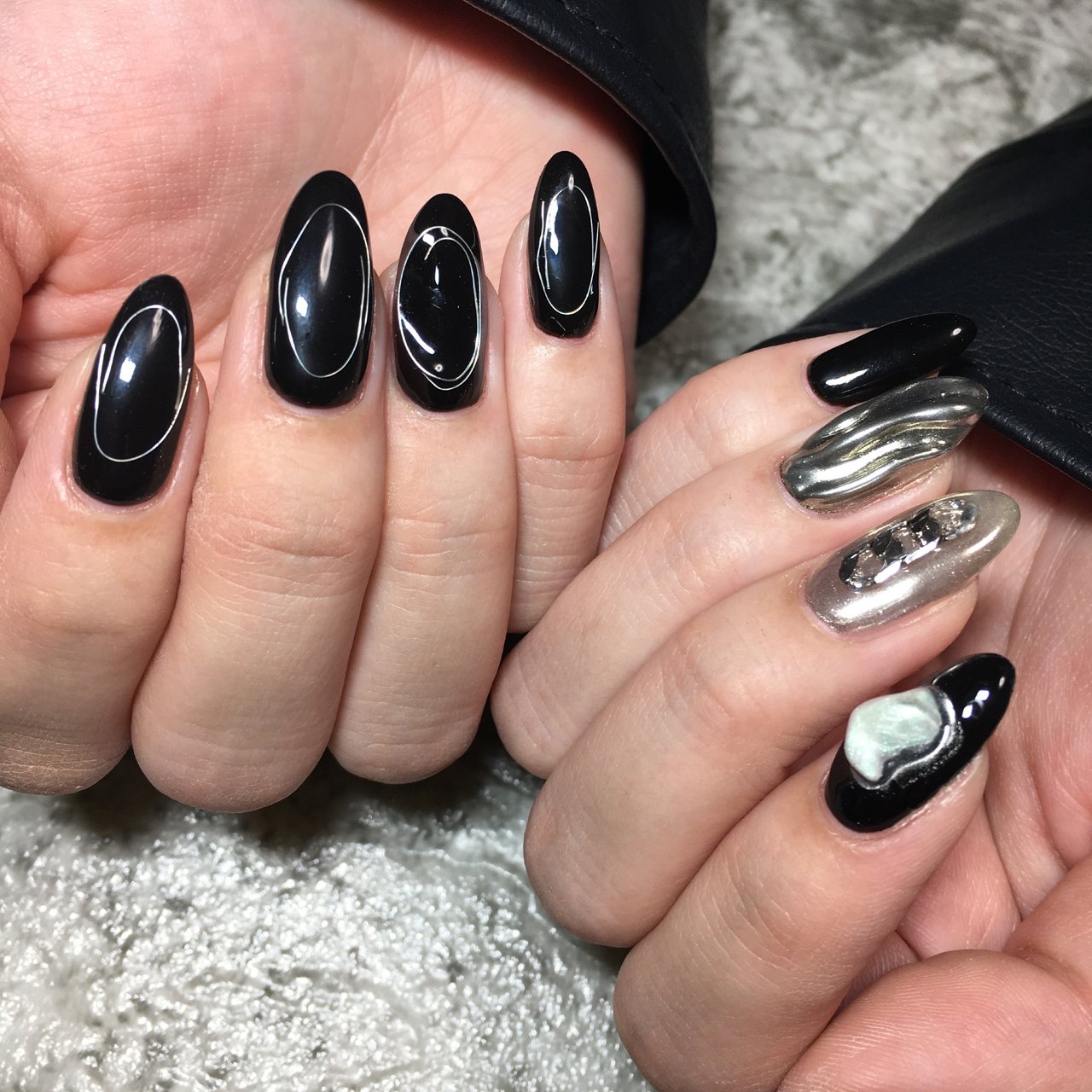 オールシーズン/ブラック/シルバー/メタリック/ジェルネイル - Asami